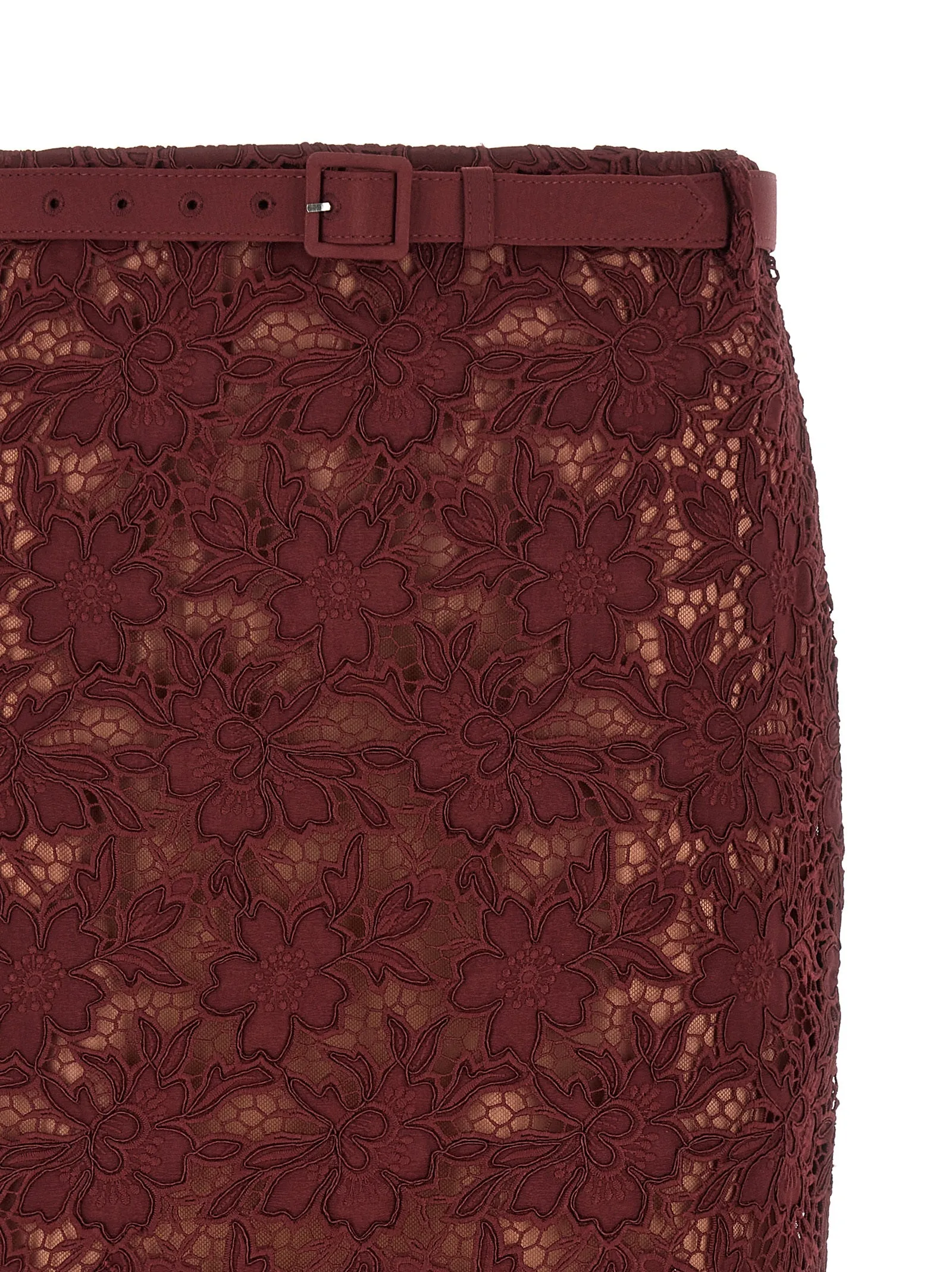 Burgundy Guipure Lace Midi Skirts Bordeaux sold by Wanan Luxury product image thumbnail 3