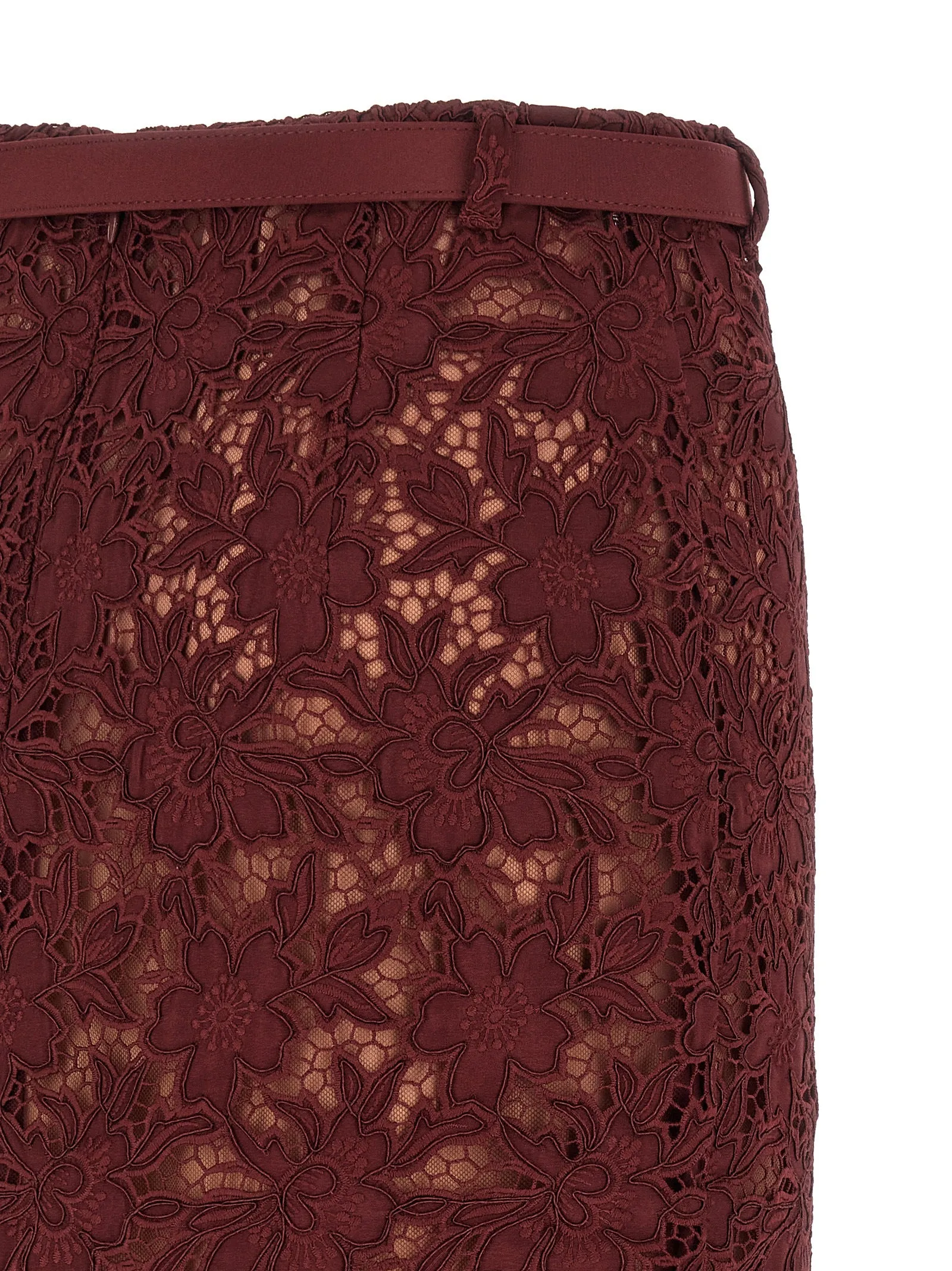 Burgundy Guipure Lace Midi Skirts Bordeaux sold by Wanan Luxury product image thumbnail 4