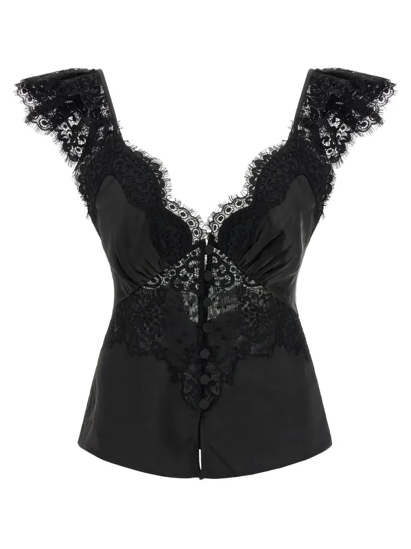 Black Satin Lace Tops Black sold by Wanan Luxury
