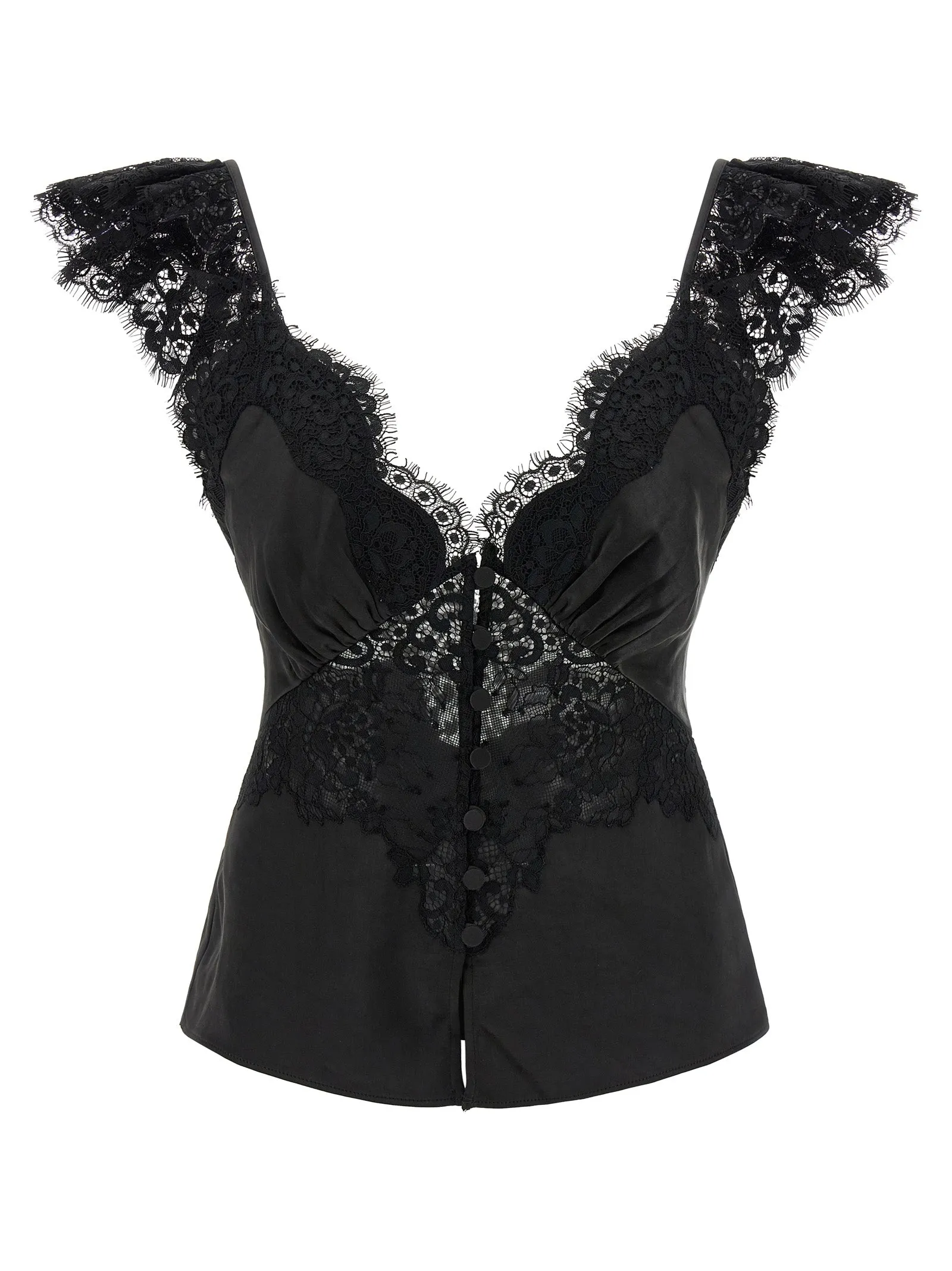 Black Satin Lace Tops Black sold by Wanan Luxury