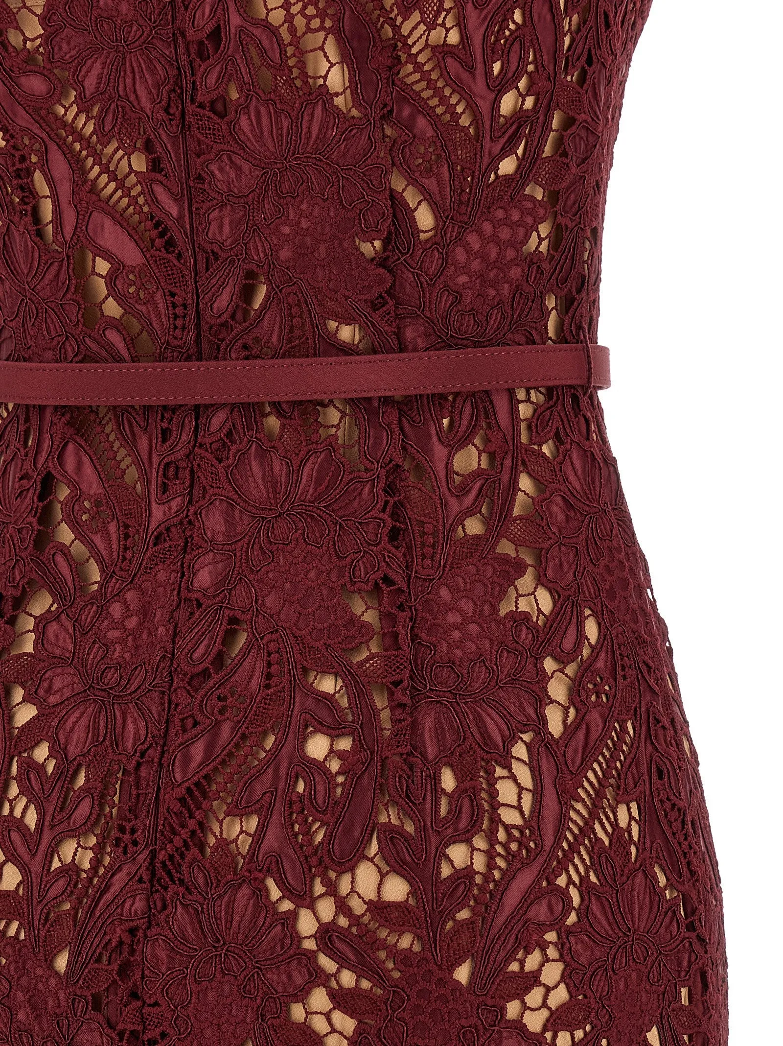 Burgundy Guipure Lace Midi Dresses Bordeaux sold by Wanan Luxury product image thumbnail 4