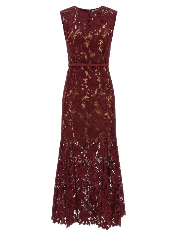 Burgundy Guipure Lace Midi Dresses Bordeaux made by Self-Portrait
