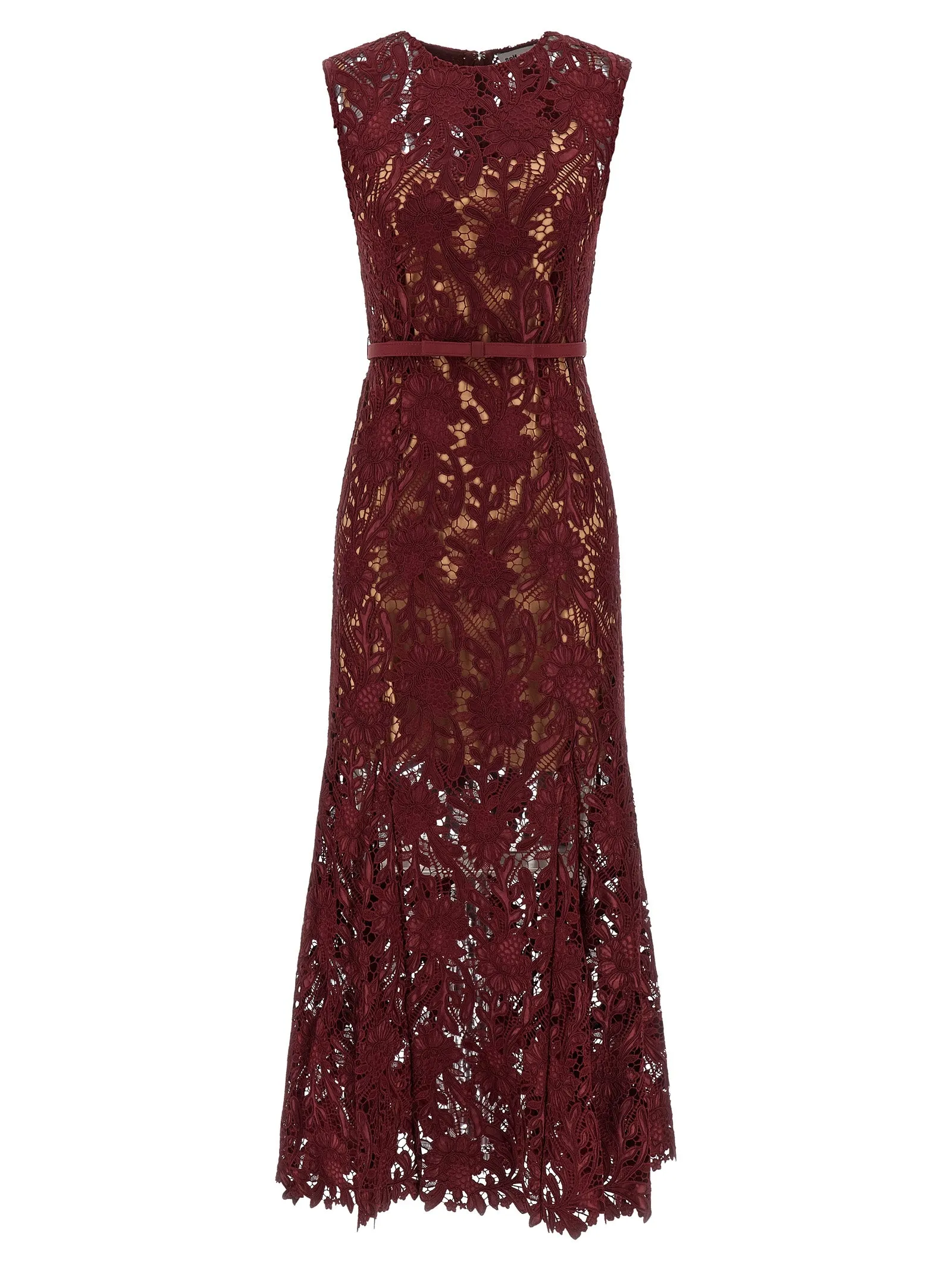 Burgundy Guipure Lace Midi Dresses Bordeaux sold by Wanan Luxury