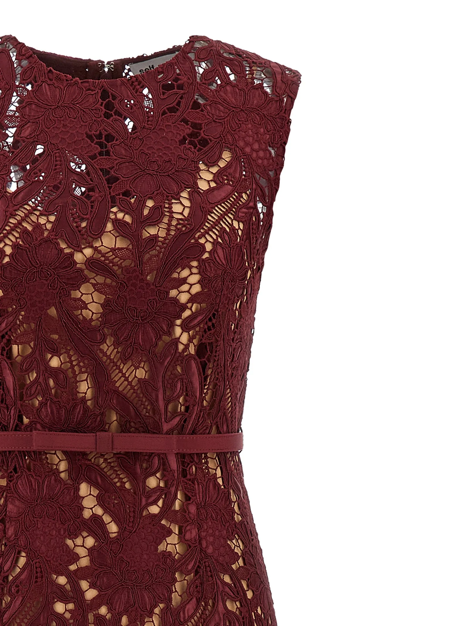 Burgundy Guipure Lace Midi Dresses Bordeaux sold by Wanan Luxury product image thumbnail 3