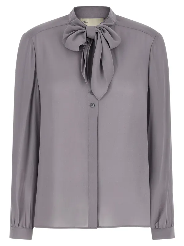 Georgette Bow Shirt And Blouse Gray made by Tory Burch