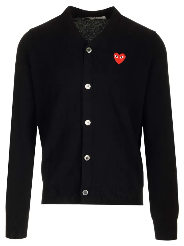 Merino Wool Cardigan Knitwear Black made by Comme des Garcons PLAY