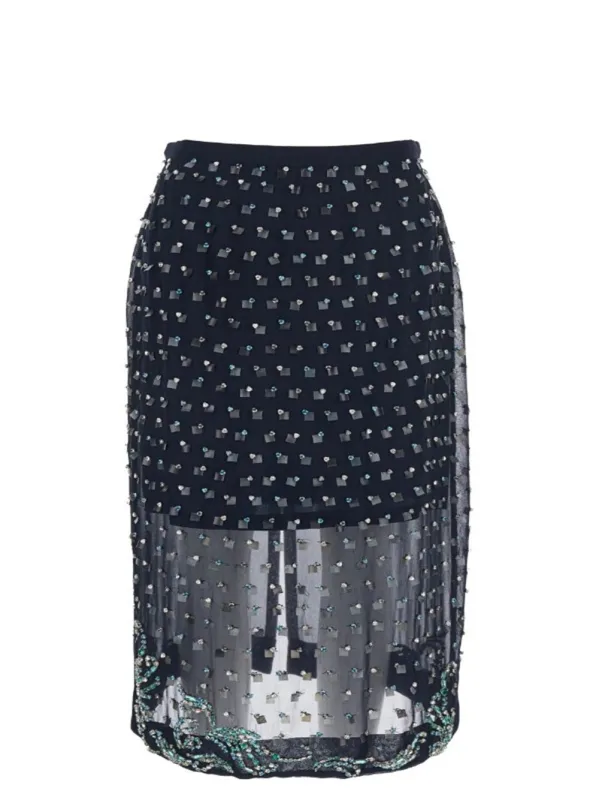 Blue Georgette Midi Skirt With Embroidered Crystals sold by Wanan Luxury