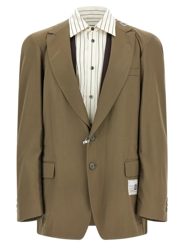 Mix Layered Wool Gabardine Blazer Green sold by Wanan Luxury