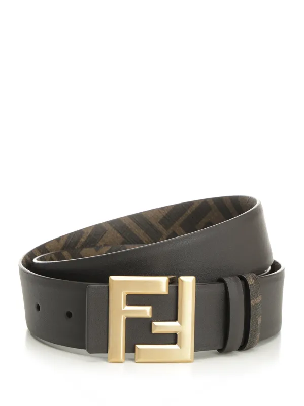 Reversible Belt With Thin Squared Ff Buckle Belts Brown made by Fendi