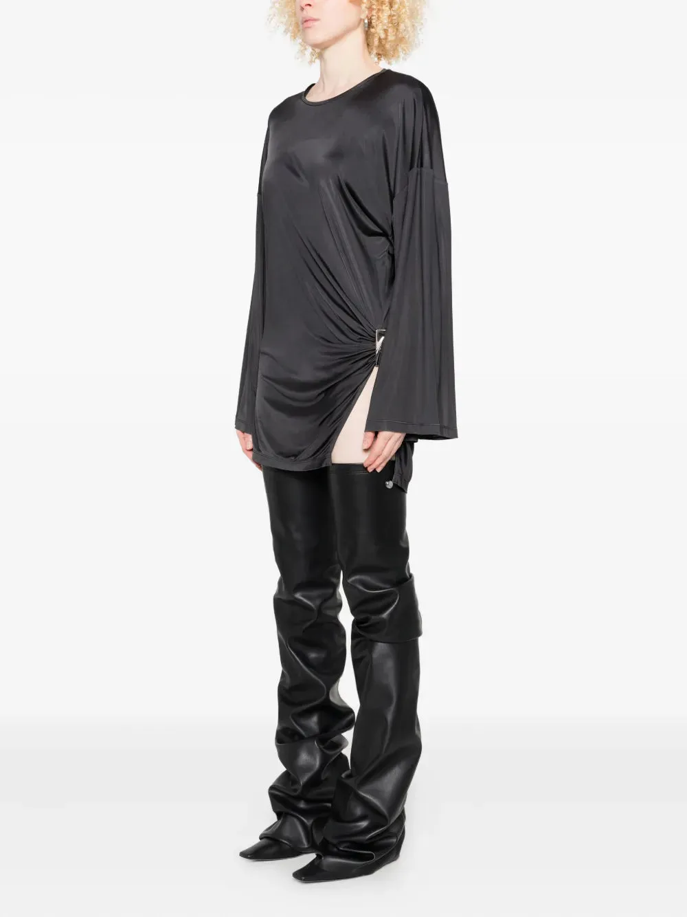 Asymmetrical Dress With Draped Bell Sleeves sold by Wanan Luxury product image thumbnail 3