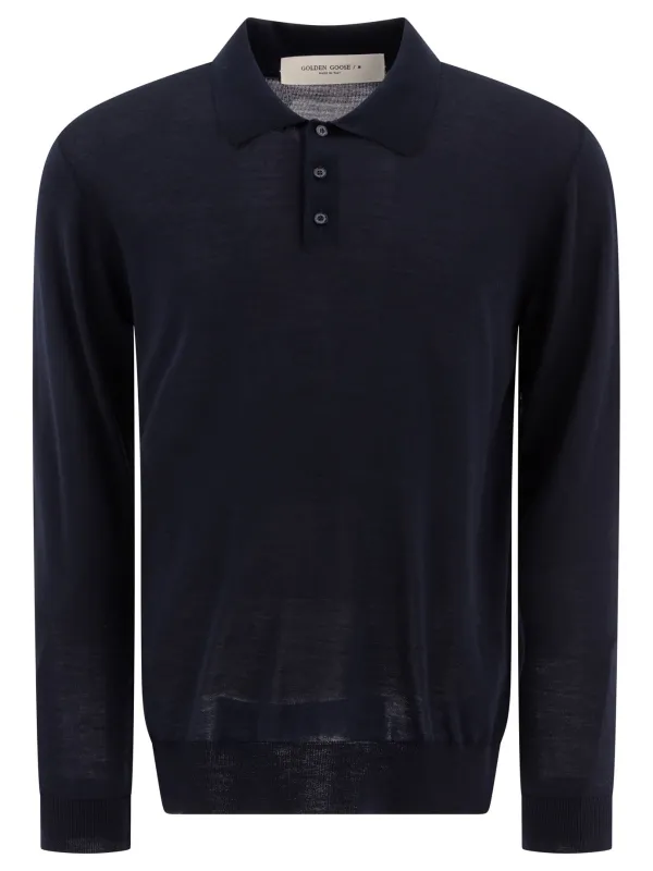 Wool Long-Sleeved Polo Shirt Polo Shirts Blue sold by Wanan Luxury