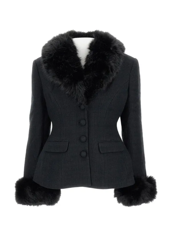 Tailored Black Bouclé Fur Jacket sold by Wanan Luxury
