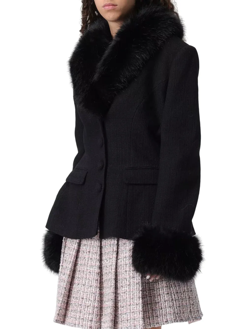 Tailored Black Bouclé Fur Jacket sold by Wanan Luxury product image thumbnail 3