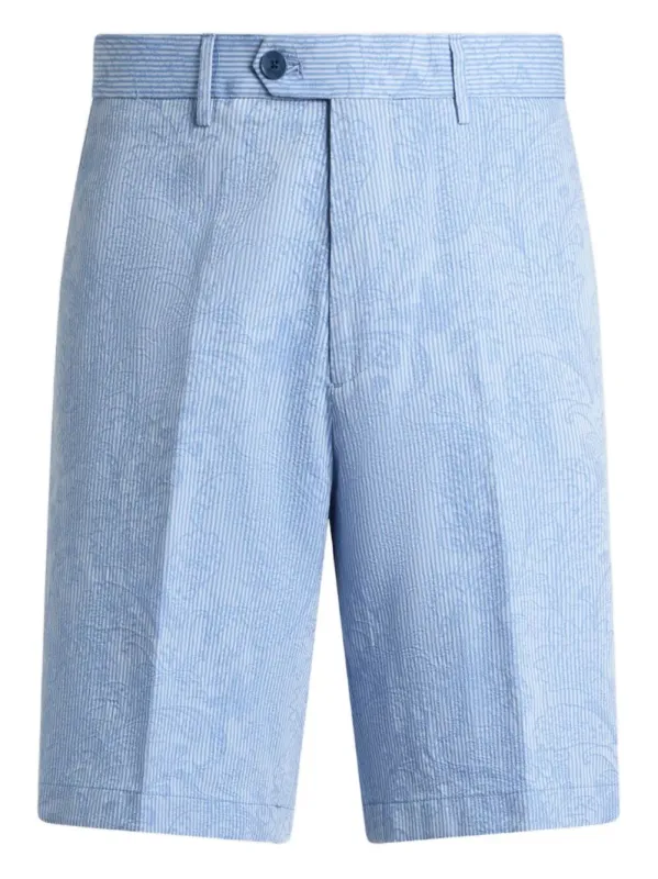 Striped Cotton Jacquard Shorts With Floral Paisley Motif sold by Wanan Luxury