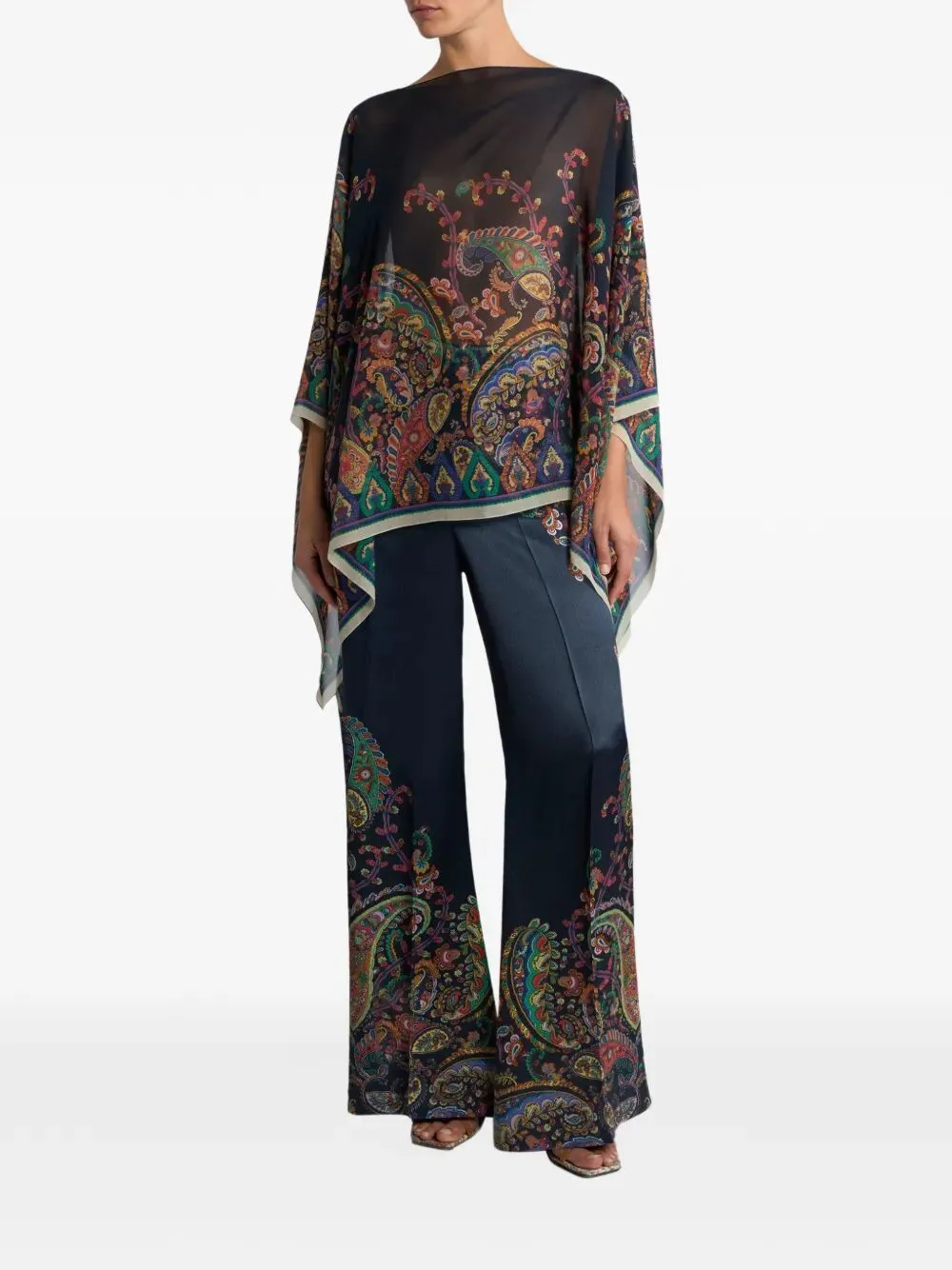 Silk Poncho Top With Placed Floral Paisley Print sold by Wanan Luxury product image thumbnail 5