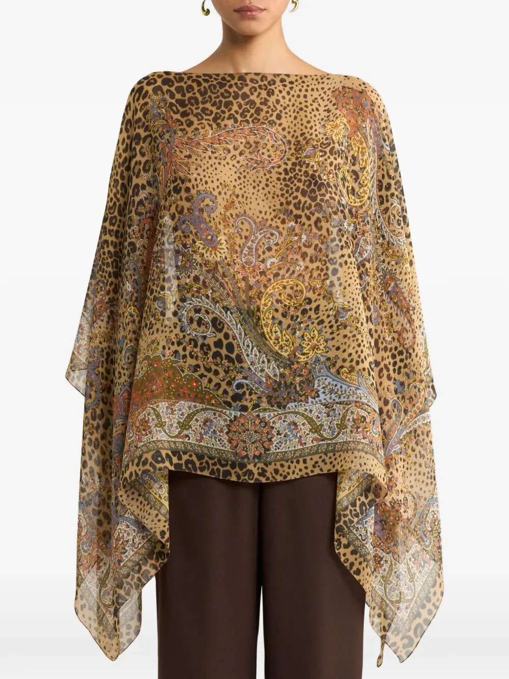 Silk Poncho Top With Paisley And Animal Motif sold by Wanan Luxury product image thumbnail 4