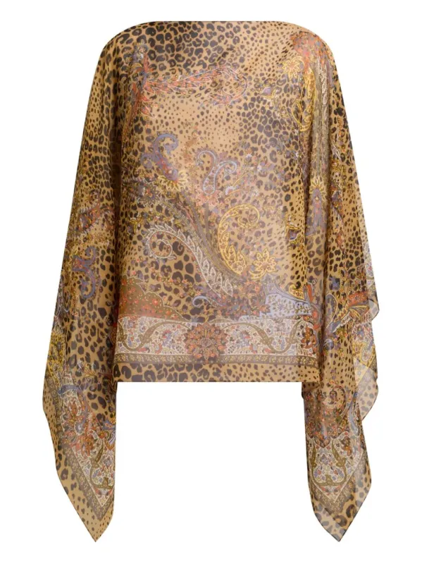 Silk Poncho Top With Paisley And Animal Motif sold by Wanan Luxury