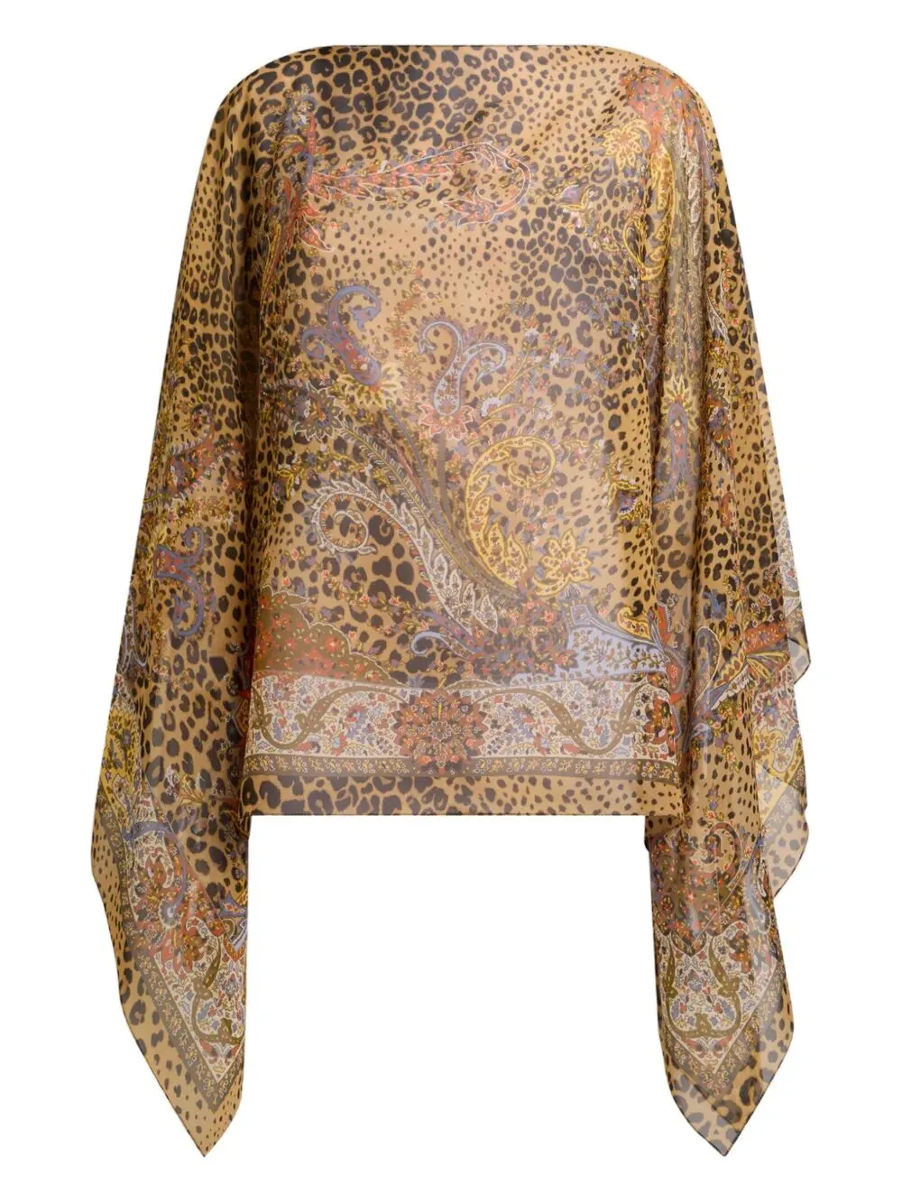 Silk Poncho Top With Paisley And Animal Motif sold by Wanan Luxury