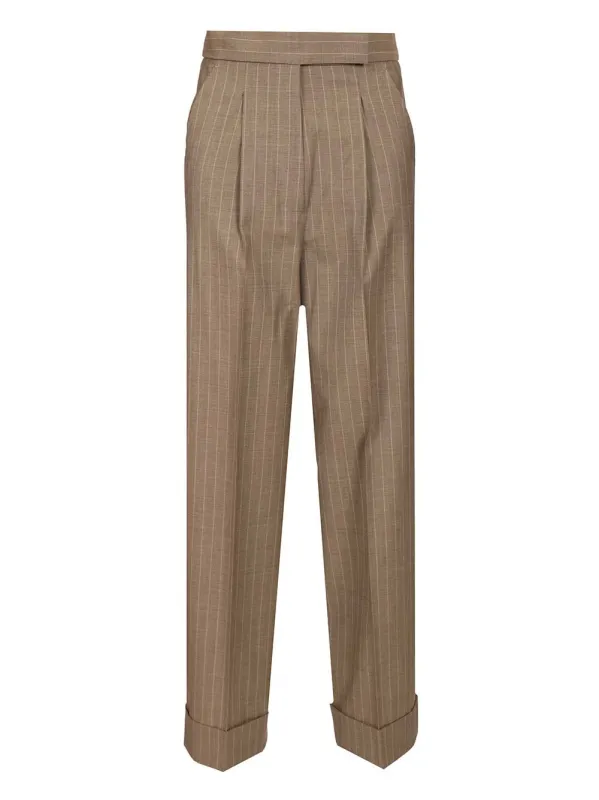 Manetta Ankle Cuff Pinstripe Pants Trousers Brown sold by Wanan Luxury