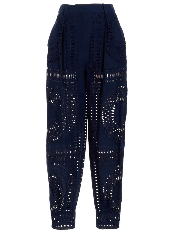 Embroidered Cotton Pants Blue sold by Wanan Luxury