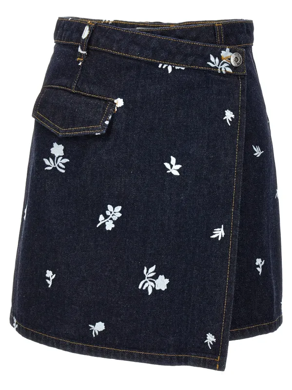 All-Over Embroidery Skirt Skirts Blue sold by Wanan Luxury