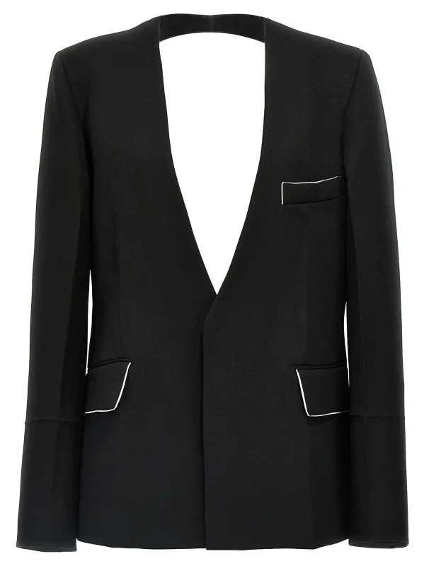 Shrunken Collarless Open-Back Blazers Black sold by Wanan Luxury