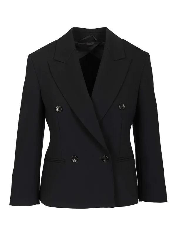 Wool Canvas Crop Blazer Jackets Blue sold by Wanan Luxury