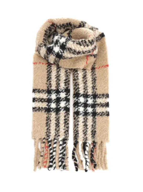 Check Alpaca And Wool Blend Bouclé Scarf Scarves And Foulards Brown sold by Wanan Luxury