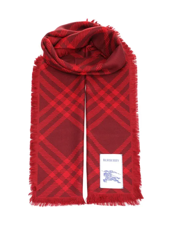 Wide Check Silk And Wool Scarf Scarves And Foulards Red sold by Wanan Luxury