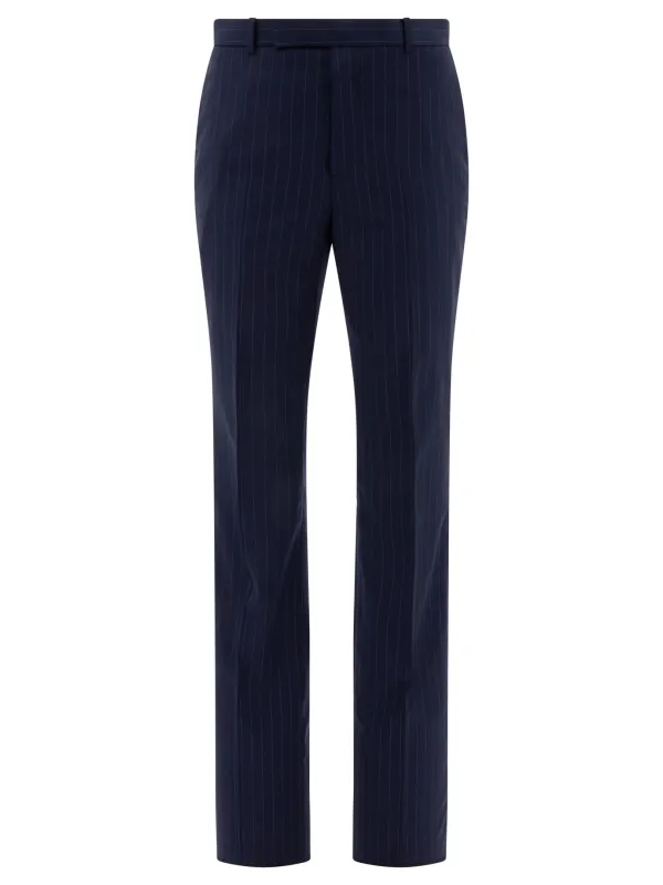 Pinstriped Tailored Trousers Blue sold by Wanan Luxury