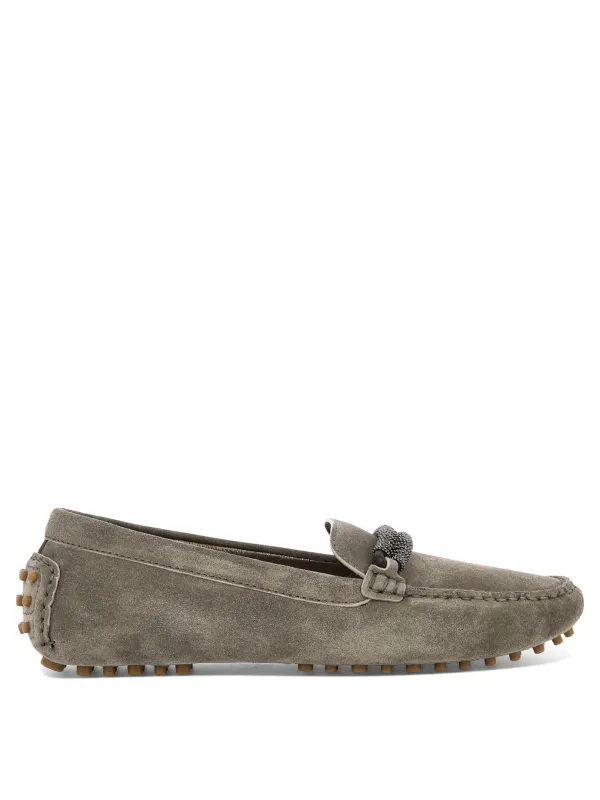 Suede Loafers With Jewel Detailing Loafers & Slippers Brown made by Brunello Cucinelli
