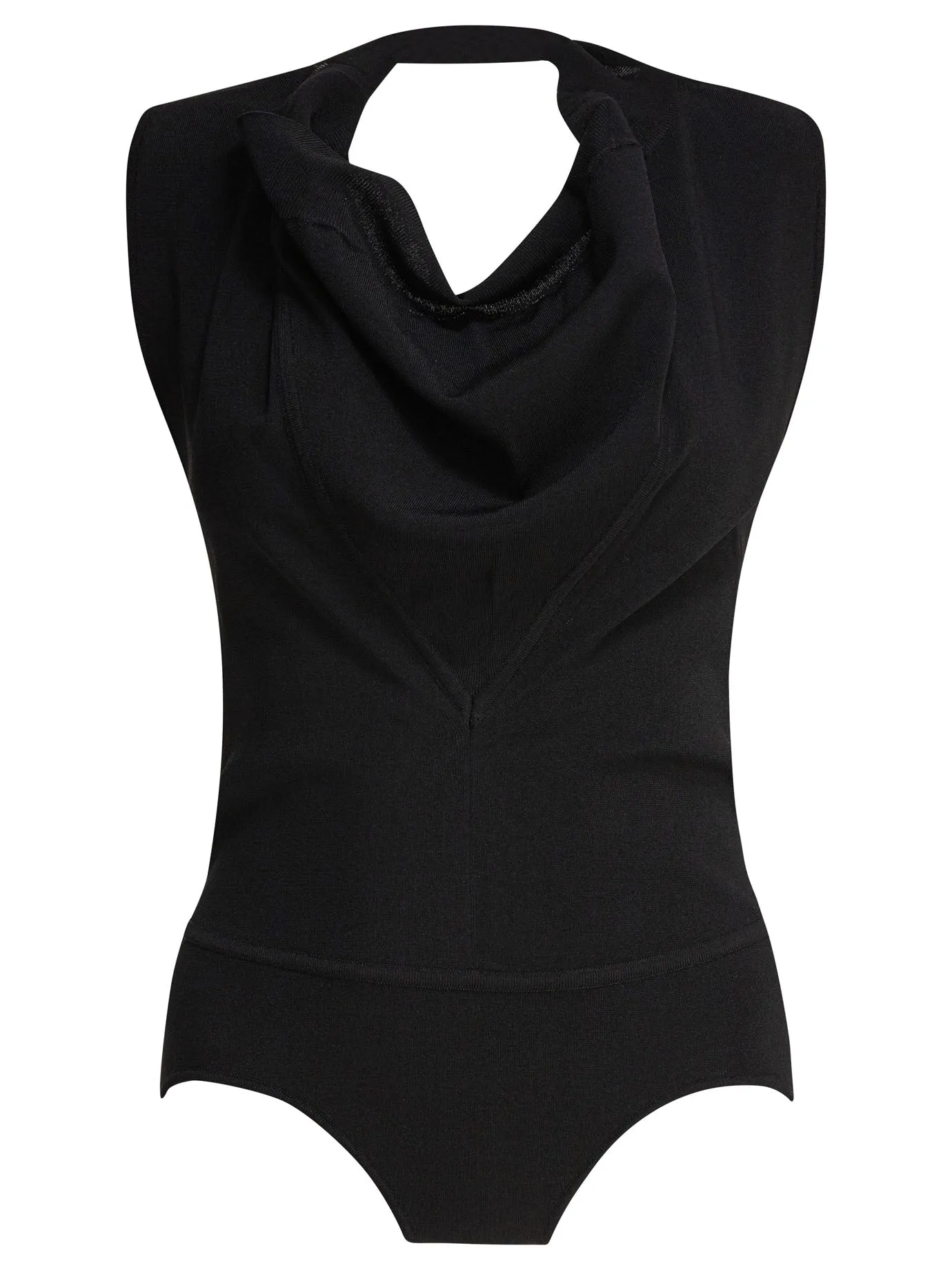 Sleeveless Draped Bodysuit Tops Black sold by Wanan Luxury