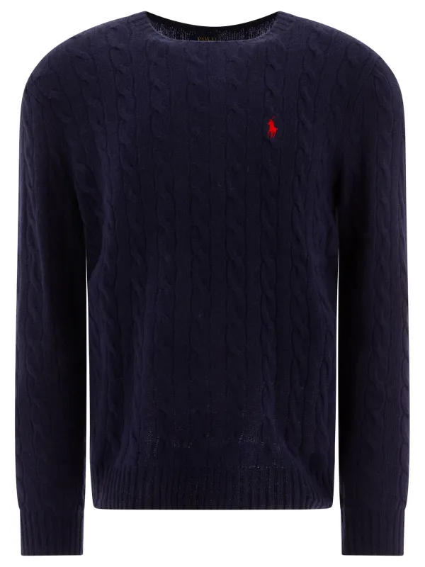 Wool And Cashmere Crewneck Sweater With Logo Knitwear Blue sold by Wanan Luxury