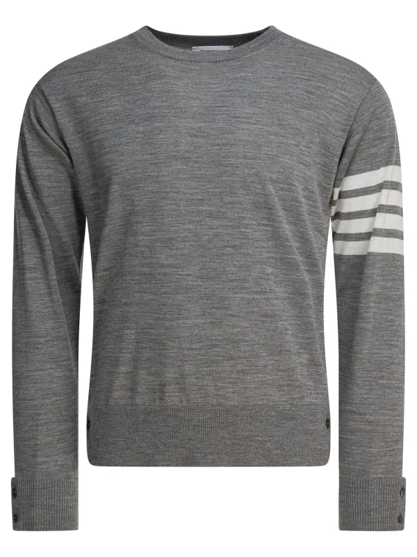 Classic Crewneck Pullover W/ 4 Bar Sleeve In Fine Merino Wool Knitwear Grey sold by Wanan Luxury