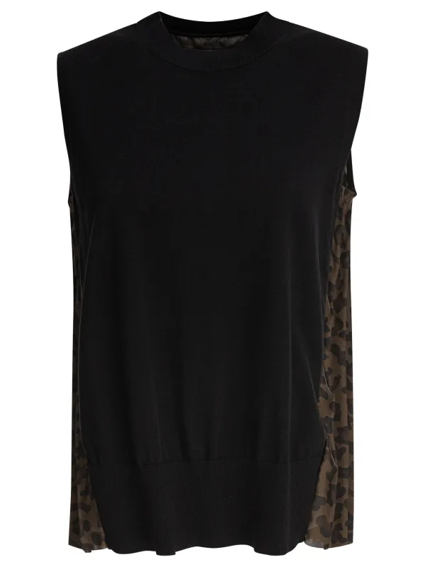Leopard Print Top Tops Black made by Sacai