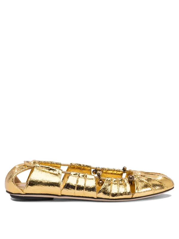Ballet Flats Cut-Out Details Ballerinas Gold sold by Wanan Luxury