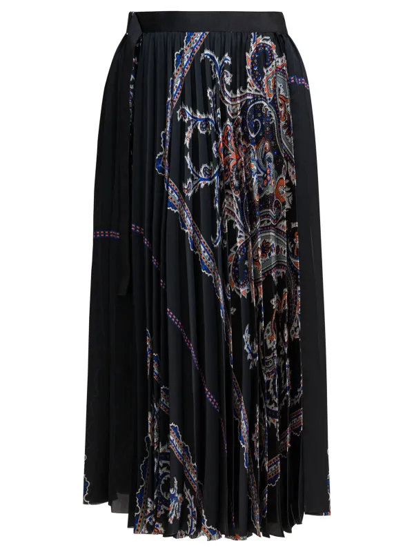 Pleated Skirt With Paisley Print Skirts Black sold by Wanan Luxury