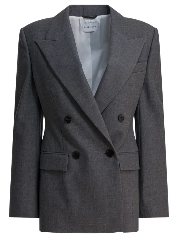 Double-Breasted Wool Blazer Jackets And Coats Grey sold by Wanan Luxury