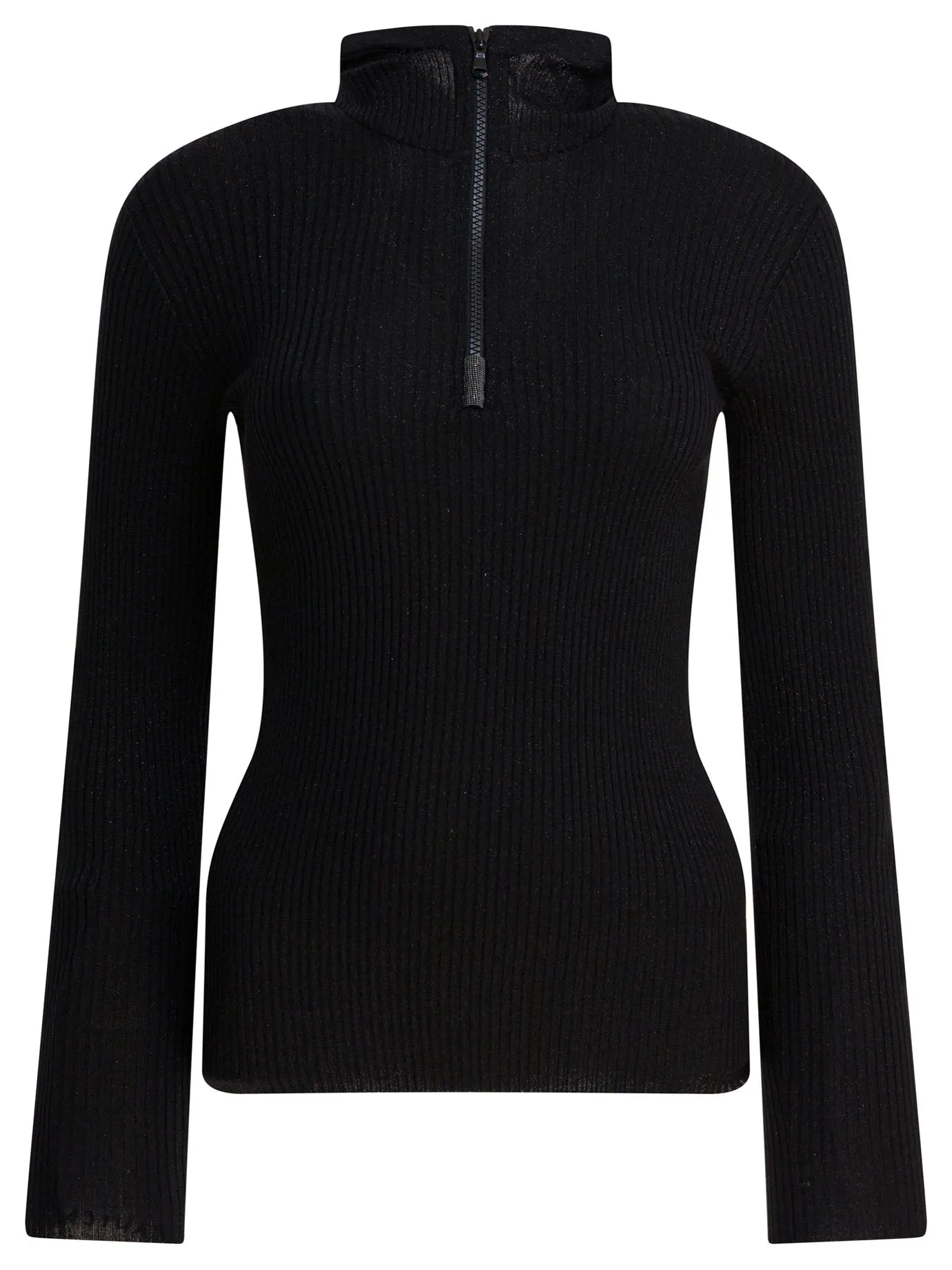 Sweater With Hood And Half Zipper Knitwear Black sold by Wanan Luxury