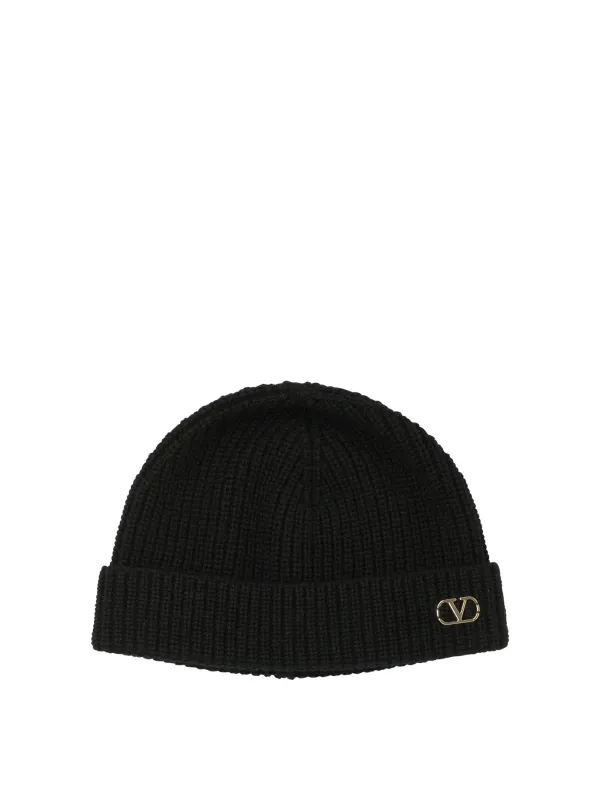 Signature Vlogo Cashmere Beanie Hats Black sold by Wanan Luxury
