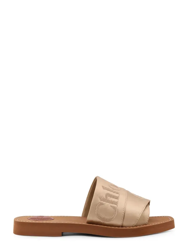 Woody Satin Sandals With Embroidered Logo made by Chloe