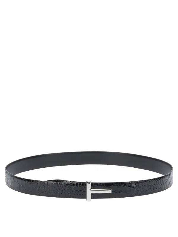 Belt With Crocodile Print Belts Black sold by Wanan Luxury
