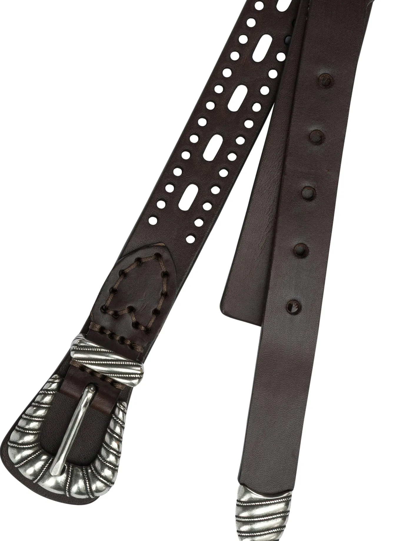 Leather Belt With Perforated Details Belts Brown sold by Wanan Luxury product image thumbnail 2