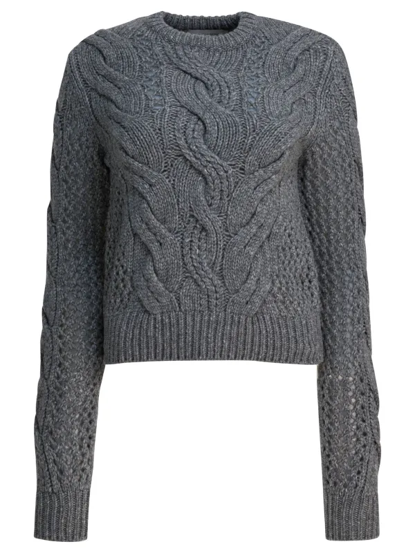 Wool-Blend Crewneck Sweater With Braids Knitwear Grey sold by Wanan Luxury