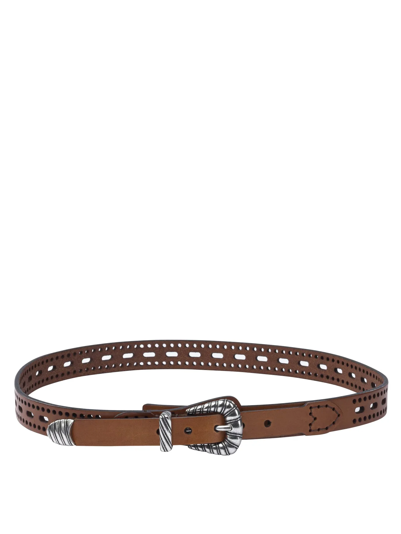 Leather Belt With Perforated Details Belts Brown sold by Wanan Luxury