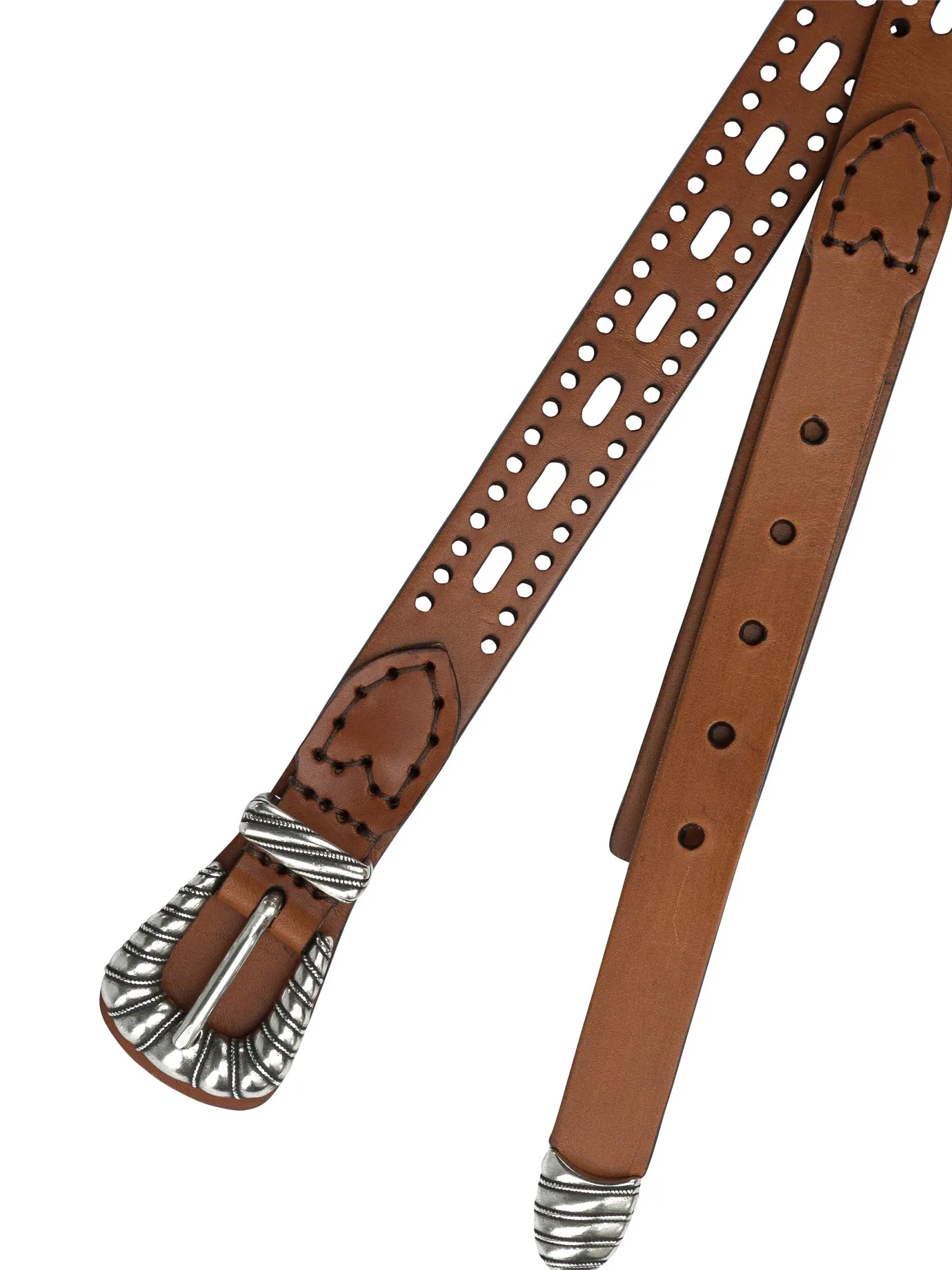 Leather Belt With Perforated Details Belts Brown sold by Wanan Luxury product image thumbnail 2