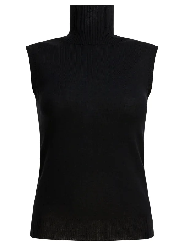Mock Neck Sleeveless Knitwear Black sold by Wanan Luxury