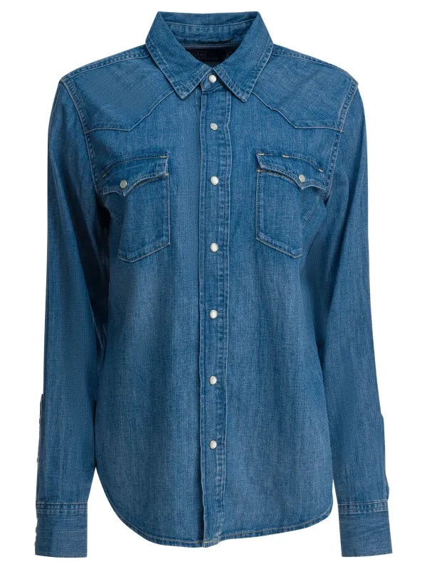 Western Denim Shirt Shirts Light Blue sold by Wanan Luxury