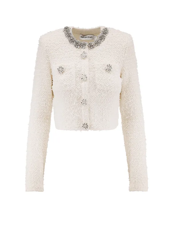 Cotton Blend Cardigan With Rhinestones made by Self-Portrait