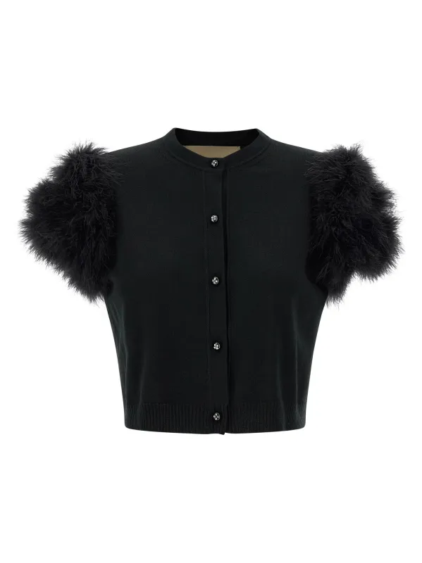 Valentino Garavani Feathered Knit Cardigan Sweaters And Cardigans Black sold by Wanan Luxury